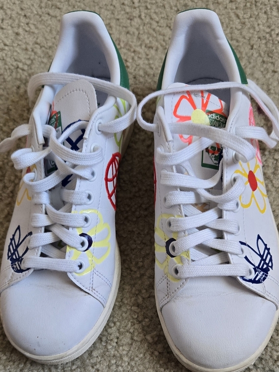 adidas Shoes - adidas Stan Smitg White Sneakers with Multicolor Floral Doodles